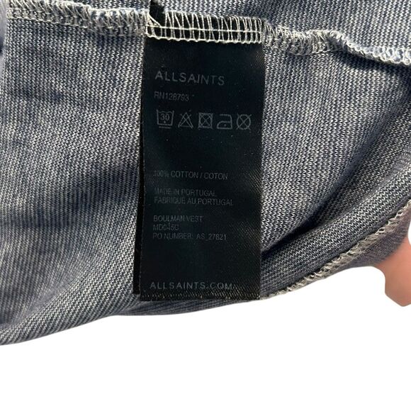 All Saints Women’s L‎ Racerback Tank Top Blue Stripe 100% Cotton Basic Fisherman - Picture 3 of 8